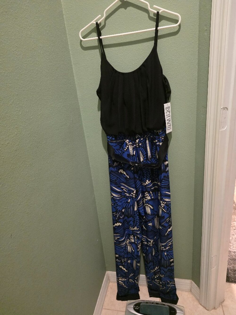 Blue & Black Bethany Romper with Belt Adjustable Spaghetti Straps Large